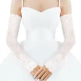 FloralGrace 1 Stück Weiß Spitze UV-Schutz Armstulpen für Damen, Lange Fingerlose Armstulpen Spitze Hochzeit Handschuhe