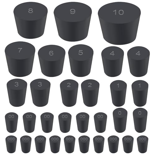 Swpeet 32Pcs 13 Verschiedene Größen Schwarzer Vollgummistopper, Schwarzer konischer Labordichtungs-Gummistopfen, Schwarzer Laborstopfen, Tapered Lab Bungs