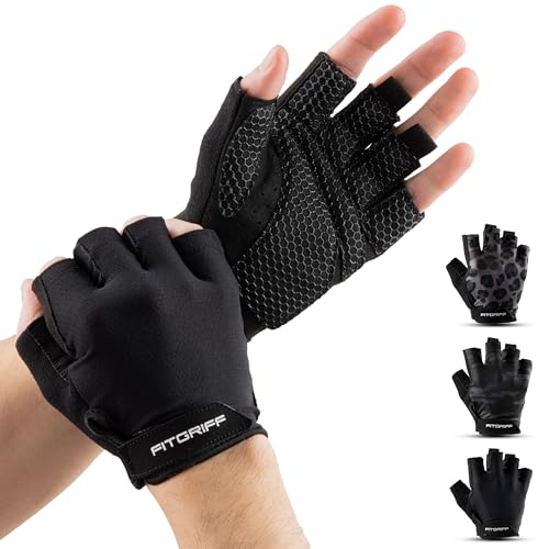 Fitgriff® Trainingshandschuhe für Damen und Herren - Fitness Handschuhe für Krafttraining, Kraftsport, Training, Gym, Workout, Lifting Gloves (Black, 8)