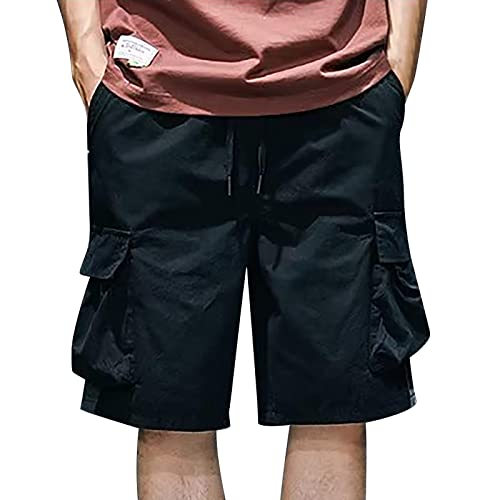 Hehiy Kurze Hosen Herren Sommer Baumwolle Cargo Shorts Laufshorts Einfarbig Locker Cargohose mit 6 Taschen Sommerhose Regulär Fit Sporthose Blend Kurze Hose Herren Shorts FüR Herren