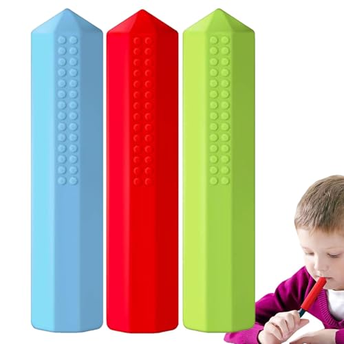Kaubare Bleistiftaufsätze,Kaubare Bleistiftaufsätze für sensorische Zwecke - 3-teiliges Zappelstift-Set aus Silikon - Beruhigende Stiftröhrchen für Zuhause, Schule, Klassenzimmer, Büro
