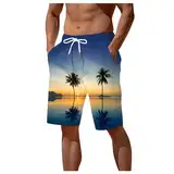 Hawaii-Shorts für Herren Kurze Hosen Herren Herren Sommer Coconut Tree Digital 3D-gedruckte Shorts Strandhose mit elastischer Taille 椰子树 Badehose Teenager Jungen Schwarz Badeshorts Herren (Navy, M)