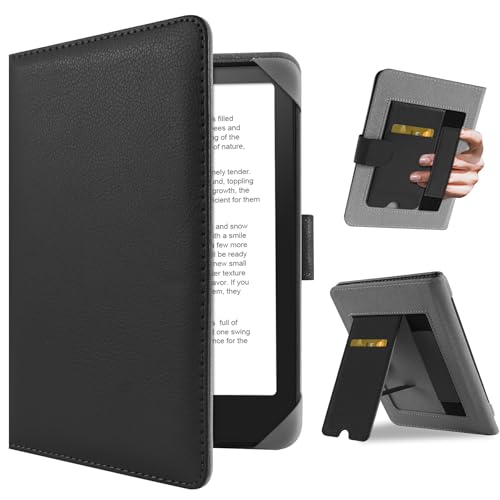 HoYiXi Universal Hülle für 6.8'' / 7" Paperwhite/Pocketbook/Tolino/Sony eReader Kompatibel mit/Kobo Clara HD/Kobo Clara 2E Leder Schutzhülle,6.8 Kindle Cover Case,Schwarz