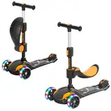 BremToy Roller Kinder mit Abnehmbarer Sitz, Kinder Roller mit Stufenlos Einstellbar, Kinder Scooter mit PU LED-Rädern, Faltbarer Kinderroller für Kinder von 1-12 Jahren