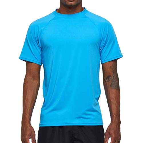 Arcweg Rashguard Herren Kurzarm Shirt UV Schutz T-Shirt Elastisch Schnelltrocknend Sun Shirt UPF 50 Tops Funktionsshirt Fitness Shirt Rash Vest zum Surf Laufen Angeln Wandern M-3XL Himmelblau EU L