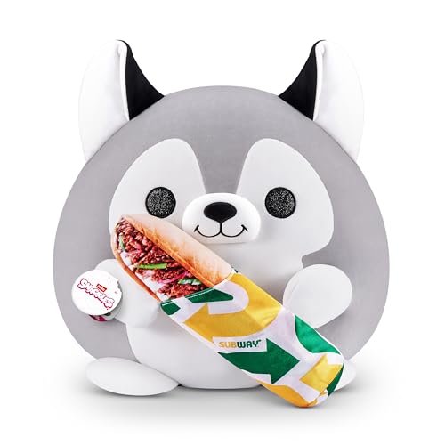 Snackles Series 1 Wave 2 Husky (Subway), Surprise Medium Plush, Ultra Soft Plush, 35 cm, Collectible Plush with Real Brands, Husky (Subway)