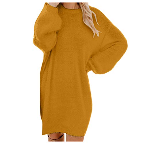 Skang Sommerkleid Große Größen Damen Rollkragenpullover Warmes Kleid Winter Strickpullover mit Taschenärmeln Damenpullover Langes Damenpulloverkleid Kleid Schwarz Damen Eng