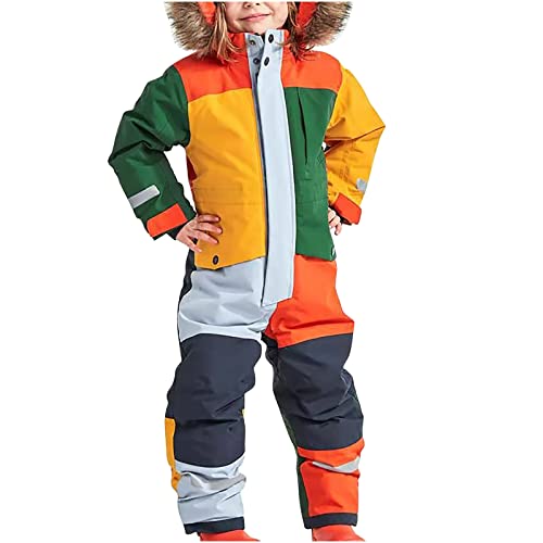 Skikleidung Kinder Unisex Wasserdicht Schneeanzug mit Kapuze Snowsuit Winddicht Atmungsaktiv Schneeoverall Sportlich Warm Winteranzug (DE/NL/SE/PL, Alter, 8 Jahre, 9 Jahre, Regular, mehrfarbig)