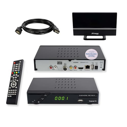 SET-ONE EasyOne 740 HD DVB-T2 Receiver, Freenet TV (Private Sender in HD), Full-HD 1080p, HDMI, USB 2.0, 12V tauglich, 2m HDMI Kabel, DVB-T2 Zimmerantenne