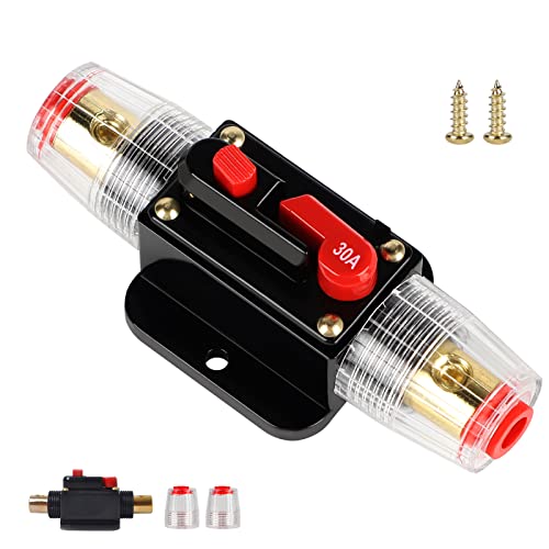 EXLECO KFZ Sicherungshalter 30A Automatiksicherungshalter 12V-24V DC Inline Auto Leistungsschalter Sicherung KFZ Manuellen Reset Schalter Auto Schutzschalter für Car Audio Solar Inverter Systemschutz