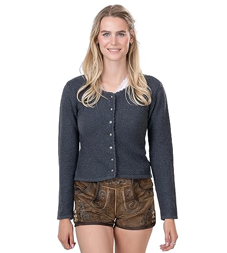 Trachten Strickjacke Damen– Elegante & taillierte Trachtenjacke aus hochwertiger & Leichter Stretch-Baumwolle | Dirndl-Jacke Lena (XL)