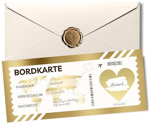 NALKEEZ® Reisegutschein Flugticket mit Rubbelaufkleber - Einzigartige Reise Geschenk Verpackung - Boarding Pass Karte als Urlaub Gutschein oder Geschenkidee zum freirubbeln - Geburtstagskarte reise