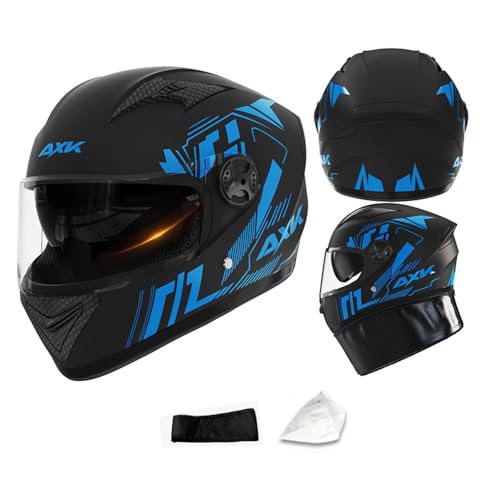 Motorradhelm Damen Herren Full Face Helm Retro Klapphelm DOT/ECE-Zertifizierter Mit Anti-Fog Sonnenblende Helm Motorrad Downhill Helm Mopedhelm Schutzhelm Für Cruiser Chopper,Blue-55~62CM