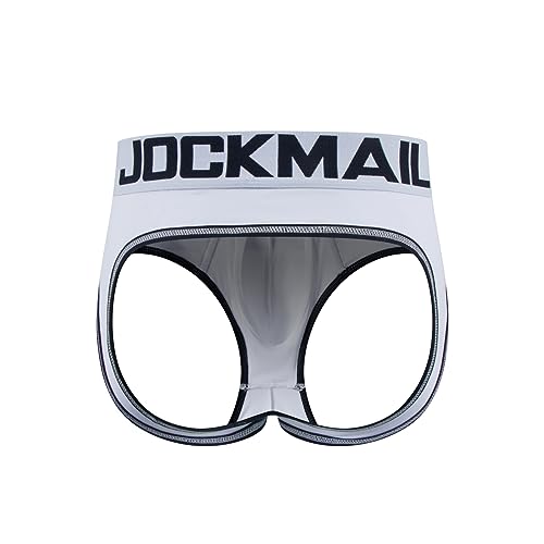 JOCKMAIL Sexy Herren Boxershorts Jockstrap Männer Sexy Unterwäsche Rückenfreies Gesäß Herren Strings Schwule Unterwäsche (M, 338WEISS)