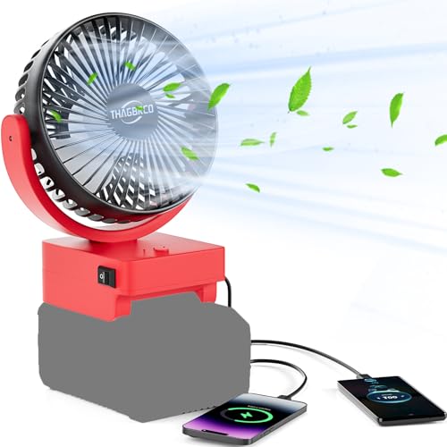 ThagBrco Wireless Fan Kompatibel für Einhell 18V Akku- Cordless Fan, Bürstenloser Motor mit USB A+C Schnellladung Bürstenloser Motor mit für Camping, Werkstatt und Baustelle(Keine Batterie)