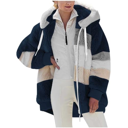 KOG Fleecejacke für Damen Herbstjacke Mode Fleecepullover Fleecejacken Einfarbige Bekleidung Frau Zipper Jacke Gutscheine Windbreaker Teddyjacke Teenager Parka Baumwolle Gutscheine Marine 5XL