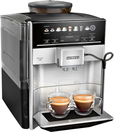 SIEMENS Kaffeevollautomat EQ.6 plus s300 TE653501DE, für viele Kaffeespezialitäten, Milch-Aufschäumdüse, Keramikmahlwerk, Doppeltassenfunktion, Antikalk, automatische Dampfreinigung, 1500 W, silber