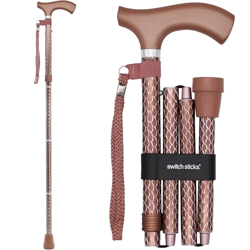 Switch Sticks Luxuriöser Gehstock mit Gravurmuster Rose Gold Gehstock, höhenverstellbar und zusammenklappbar