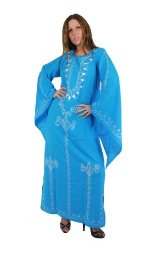 Egypt Bazar Romantischer Kaftan im 70er-Jahre-Look, Größe: 2XL (52-54), türkis-Silber