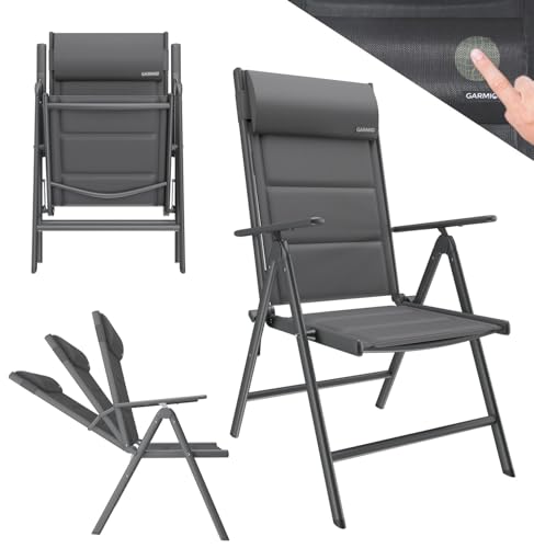 GARMIO® Gartenstuhl Florenz Anthrazitgrau, 7-Fach verstellbar, klappbar, inkl. höhenverstellbares Nackenkissen, für Terrasse oder Garten