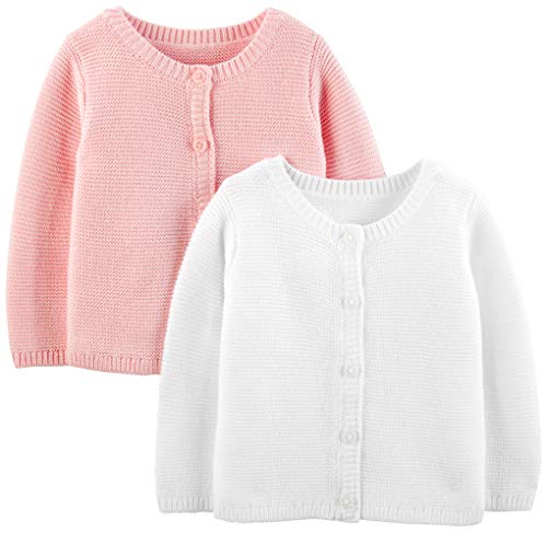 Simple Joys by Carter's Baby-Mädchen 2-Pack Knit Sweaters Cardigan Sweater, Weiß/Rosa, 3-6 Monate (2er Pack)