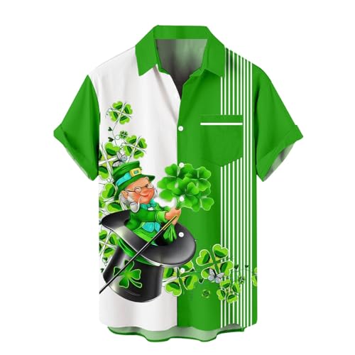 CGGMVCG St. Patricks Day Hemd für Herren, Button-Down-Shirt, Hawaii-Hemd, kurzärmelig, lässig, St. Patricks Day Shirt, Z06 Weiß, 5X-Groß