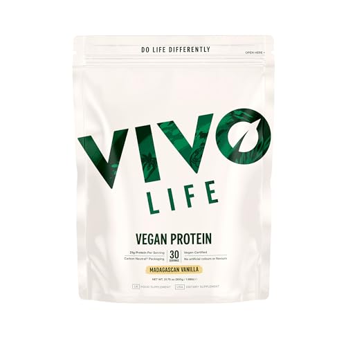 Vivo Life Veganes Proteinpulver - 21 Gramm pflanzliches Protein pro Messlöffel, 30 Portionen (900g) - Mit Himalayasalz aus Punjab Pakistan (Vanille)