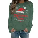 WKAYsIV Weihnachtspullover Herren Winterkleider Fleece-Sweatshirt mit Blumendruck, langärmelig, Weihnachtsoberteil Brosche Vintage(Grün,XL)