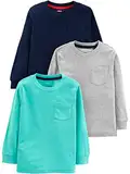 Simple Joys by Carter's Jungen Long-Sleeve, Pack of 3 T-Shirt-Set, Aquagrün/Grau/Marineblau, 4 Jahre (3er Pack)