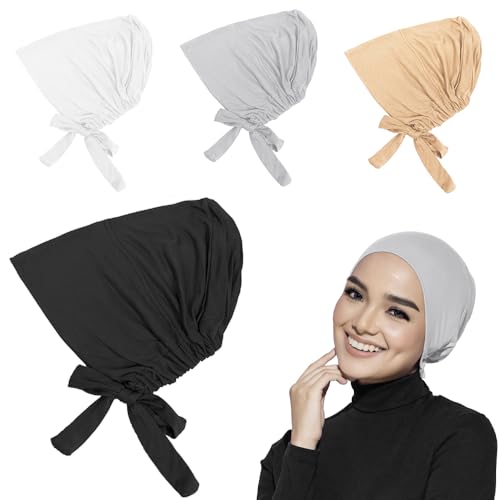 ZACUDA Frauen Undercap Hijab, 4 Stück Baumwolle Unterschal Hijab Mütze Muslimische Unterschal Hijab Cap Frauen Unterschal Hijab Cap Unterschal Hijab mit Tie Back Closure (4 Farben)