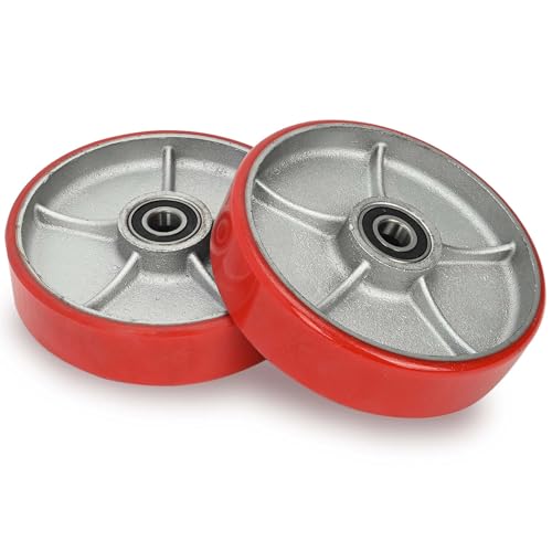 bimiti 2 Stück Hubwagenrollen Polyurethane/PU Ø200 x 50 mm, Achse 20 mm inkl. Kugellager Rollen für Hubwagen Ersatzrollen, Swivel Castor for Pallet Trucks,Max. Belastung 3000 KG