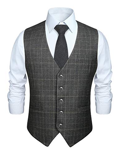 HISDERN Manner grau formale Hochzeitsfeier Weste Baumwolle Plaid hellgrau Kleid Anzug Weste L