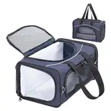 Petsfit Transporttasche Katze & Hundetasche Flugzeug | Flugtasche für Hunde & Transportbox Katze | Flugtaugliche Haustiertasche | Sicherer Transport in Auto, Flugzeug und Bahn, S/Blau