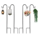 4 Stück Garten Schäferhaken, 90cm Schäferstab Laternenstab, Hirtenhaken Metall Gartenstab mit Haken Laternenstab Hirtenbogen-Haken, für Vogelkäfige, Solarleuchten, Laternen, Hochzeiten, Pflanzkörbe