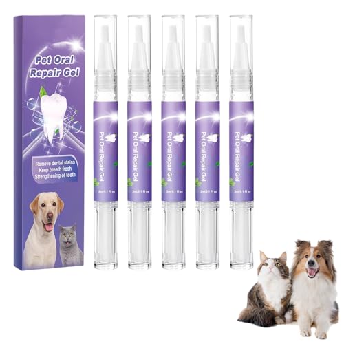 Thoquene 5 Stück Pet Oral Repair Gel Stift für Hunde, Reinigungsstift für Haustier Zahnbürsten, Zahnbürstenstift für Haustiere