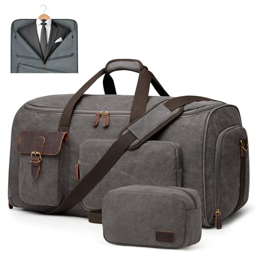 S-ZONE 60L Unisex 3-in-1 Umwandelbarer Kleidersack Canvas Kleidertasche Anzugtasche Carry On Garment Bag mit Kulturbeutel für Reisen Kurzurlaub Geschäftsreisen Aufbewahrung