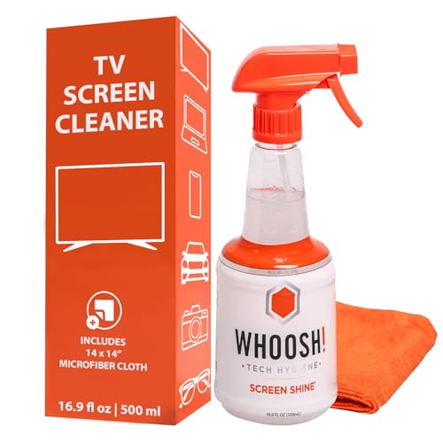 WHOOSH! Großes Bildschirmreiniger-Spray und Wischtuch - Kit, 500ml + 1 Mikrofaserreinigungstuch - Für TV, Laptop, MacBook, iPad, Telefon, Kamera, Touchscreen - Industrie-Größe Elektronikreinigungsset