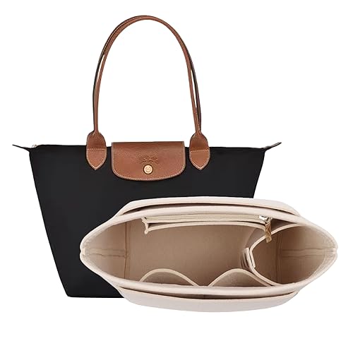 D.DUO Tascheneinsatz-Organizer, Geldbörsenzubehör, Longchamp Tragetasche mit langem Griff (L(langer Griff), beige)