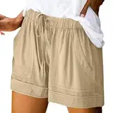 Linen Womens Shorts with Pockets Drawstring Elastic Waist Cotton Linen Beach Vacation Trendy 2025 Summer Clothes