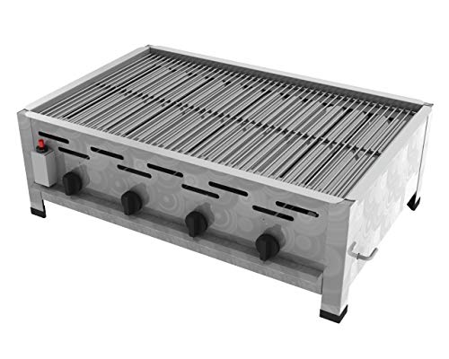 ChattenGlut Professional Gastrobräter 4-flammig Tischgerät Edelstahl Stahlbrenner für Flüssiggas 810x530x270 mm (14,7kW Rost)