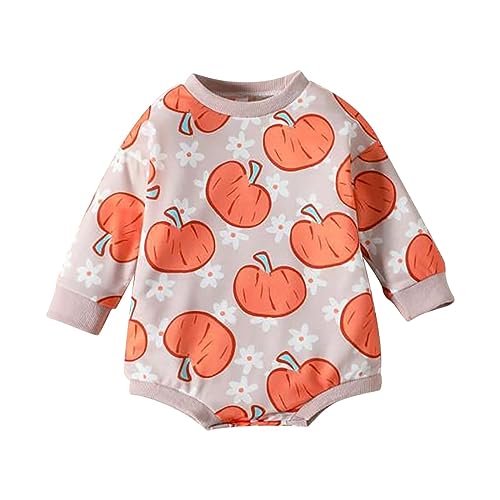 Halloween Infant Neugeborenes Baby Mädchen Strampler Langarm Cartoon Druck Pyjamas Außerhalb Body Strampler Overall Kleidung Strampler Frottee (Beige, 6-12 Months)