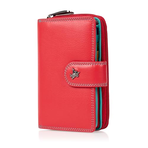 VISCONTI bi-fold Women’s Purse, Colorado Combination Leather, Multicoloured Purse (CD-22) RFID Multicolour R13 Red/Hawaii