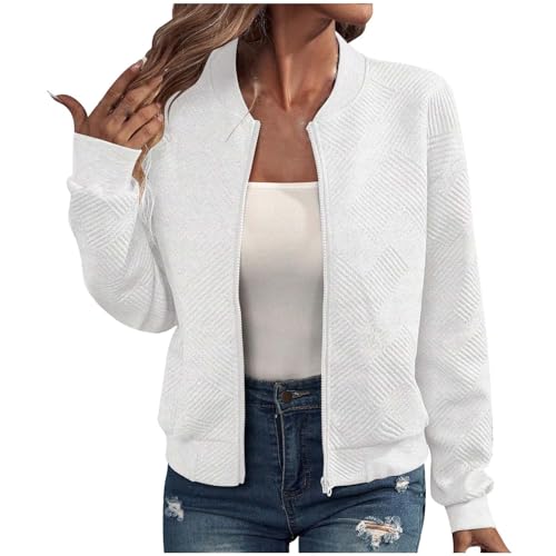 Bomberjacke Damen Blouson Sommerjacke Leichte Reißverschluss Sweatjacke Kurz Pilotenjacke Einfarbig Jacke Dünne Langarm Übergangsjacke College Jacket Mädchen Fliegerjacke Sommer Damenjacke Wanderjacke