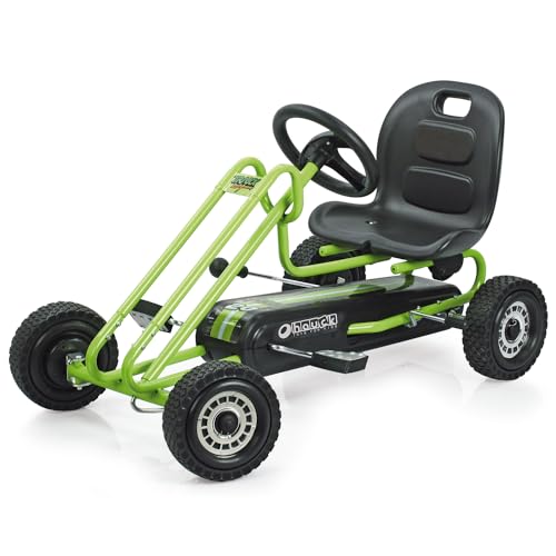 Hauck T90105 Lightning Go-Kart - Kinderfahrzeug, Reifen mit Gummiprofil, Handbremse für beide Hinterräder, 3-fach verstellbarer Schalensitz,grün