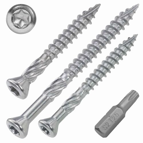 SCREW REBEL Terrassenschraube ST-FIX Edelstahl C1 5,0 x 60mm - 200 Stück inklusive S2-Bit, TX 25, Zier-Senkkopf, Schaftfräser, Cutspitze, Dielenschraube gewachst