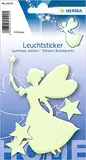 HERMA 15124 Leuchtsterne Kinderzimmer, 4 Stück, selbstklebend, leuchtende Fee Elfe Prinzessin Aufkleber Wandsticker, Leuchtsticker aus Plastik zur Sternenhimmel Dekoration für Kinder Mädchen Jungen