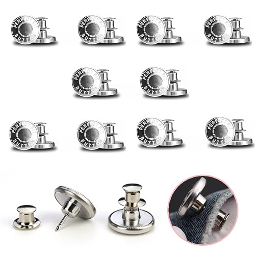 10 Stück Jeans Knöpfe Ohne Nähen, 17mm Button Pins , Hosenknöpfe Zum Stecken, DIY Jeansknopf, Hosen Enger Machen, zum Erweitern oder Reduzieren der Hosengröße