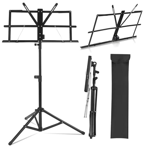 Trintion Notenständer 2-in-1-Klapp-Notenständer Musikständer Notenständer aus Metall Faltbarer Höhenverstellbar Notenständer mit Tragetasche