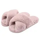 Fadezar Hausschuhe Damen Winter Plüsch Pantoffeln Warme rutschfeste Flache Flip Flop Bequeme Flauschige Hausschuhe für Damen Rosa EU 39-40