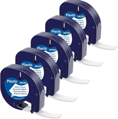 CNMTCCO Etikettenband für DYMO Letratag, 5er Pack Etikettenband kompatible mit DYMO Etikettenband 12mm x 4m, White Schriftband Funktioniert für Dymo Letratag LT-100T 200B, LT-100H XR Schwarz auf Weiß